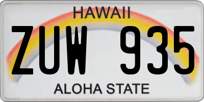 HI license plate ZUW935