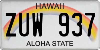 HI license plate ZUW937
