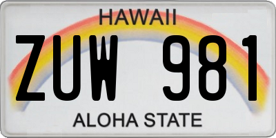 HI license plate ZUW981
