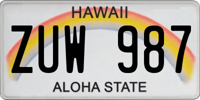 HI license plate ZUW987