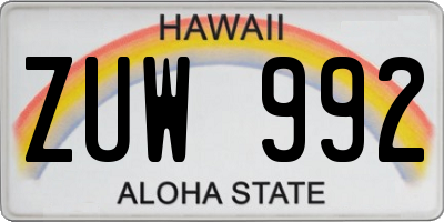 HI license plate ZUW992