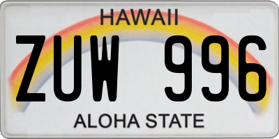 HI license plate ZUW996