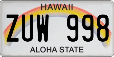 HI license plate ZUW998