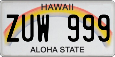 HI license plate ZUW999