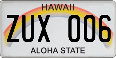 HI license plate ZUX006