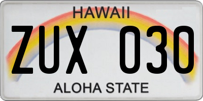 HI license plate ZUX030