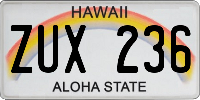 HI license plate ZUX236