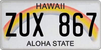 HI license plate ZUX867