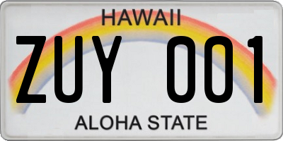HI license plate ZUY001