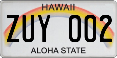 HI license plate ZUY002