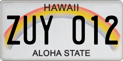 HI license plate ZUY012