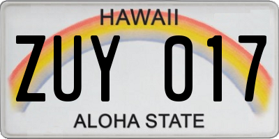 HI license plate ZUY017