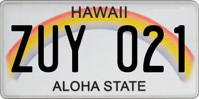 HI license plate ZUY021