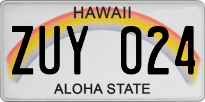 HI license plate ZUY024