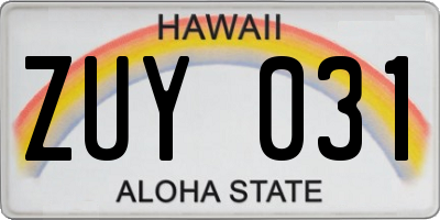 HI license plate ZUY031