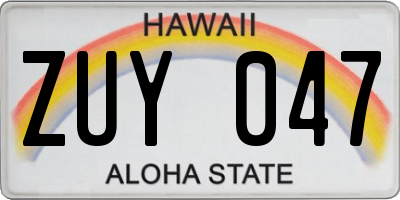 HI license plate ZUY047