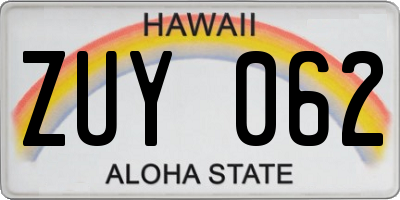 HI license plate ZUY062