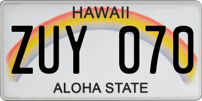 HI license plate ZUY070