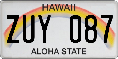 HI license plate ZUY087