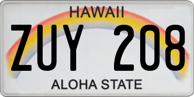 HI license plate ZUY208