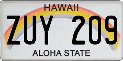 HI license plate ZUY209