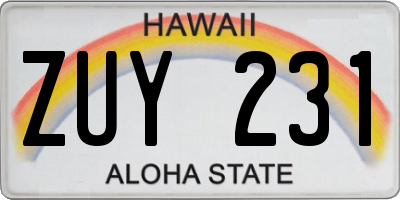 HI license plate ZUY231