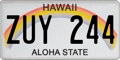 HI license plate ZUY244