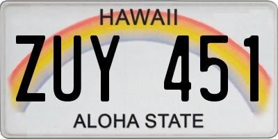 HI license plate ZUY451