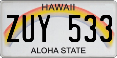 HI license plate ZUY533