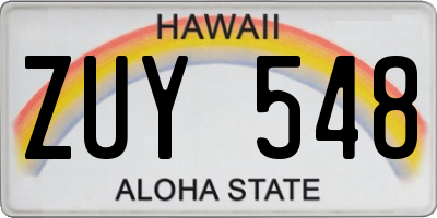 HI license plate ZUY548