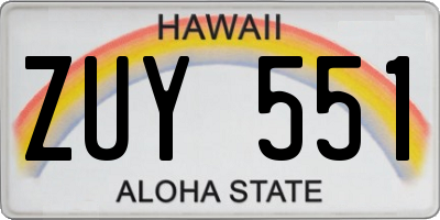 HI license plate ZUY551