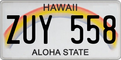 HI license plate ZUY558
