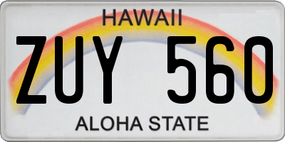 HI license plate ZUY560