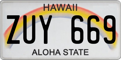 HI license plate ZUY669