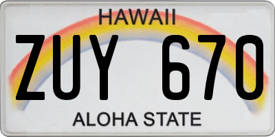 HI license plate ZUY670