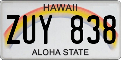 HI license plate ZUY838