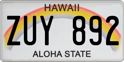 HI license plate ZUY892