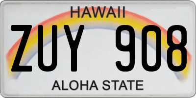 HI license plate ZUY908