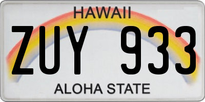 HI license plate ZUY933