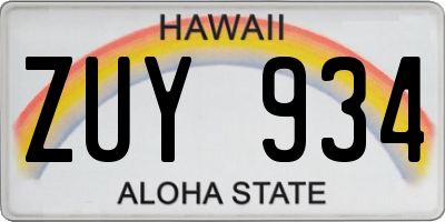 HI license plate ZUY934