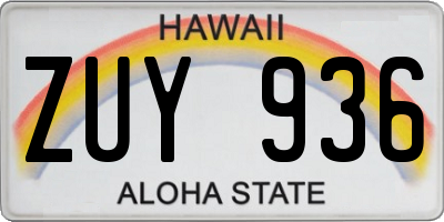 HI license plate ZUY936