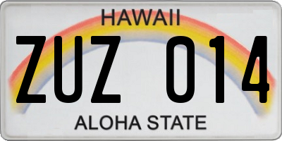 HI license plate ZUZ014