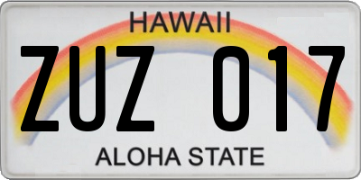 HI license plate ZUZ017