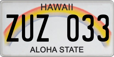 HI license plate ZUZ033