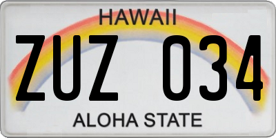 HI license plate ZUZ034