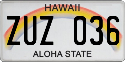 HI license plate ZUZ036