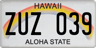 HI license plate ZUZ039