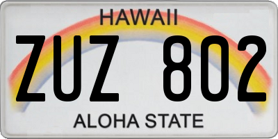 HI license plate ZUZ802
