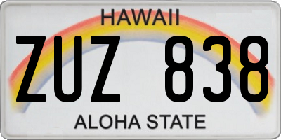 HI license plate ZUZ838