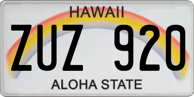 HI license plate ZUZ920
